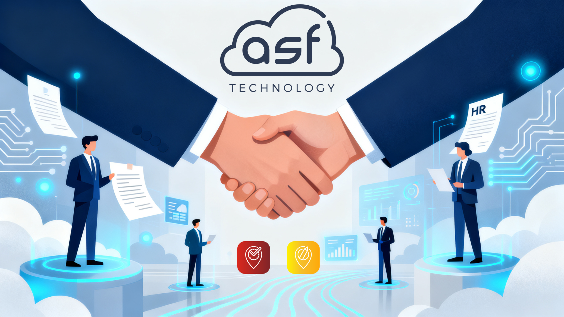 Ilustração de duas mãos colaborando, representando RH e DP trabalhando em conjunto para gestão documental.