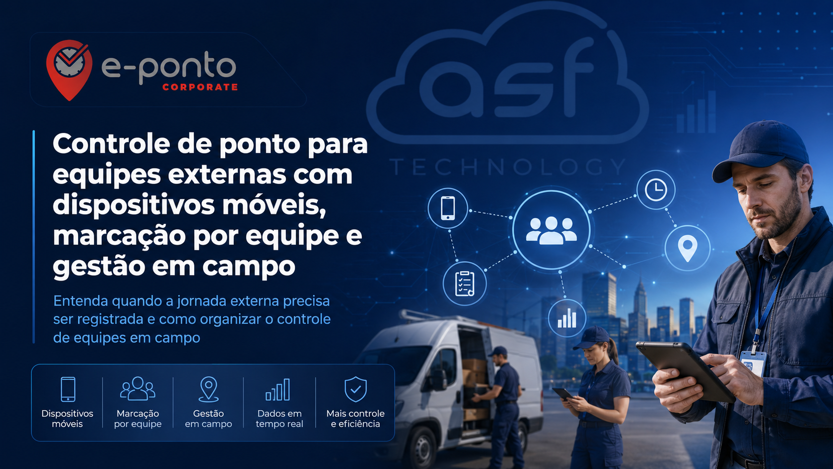 Controle de ponto para equipes externas com dispositivos móveis, marcação por equipe e gestão em campo